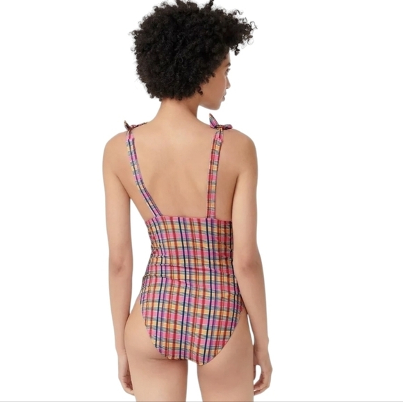 J. Crew | Pink Madras Plaid Tie-Shoulder V-Neck One-Piece Swimsuit (Size 16) - Picture 15 of 15